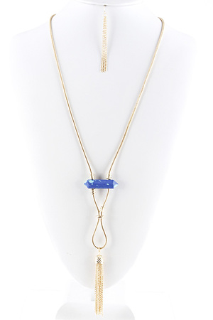 Delicate Long Blue Stone Bead Necklace 5GAI5